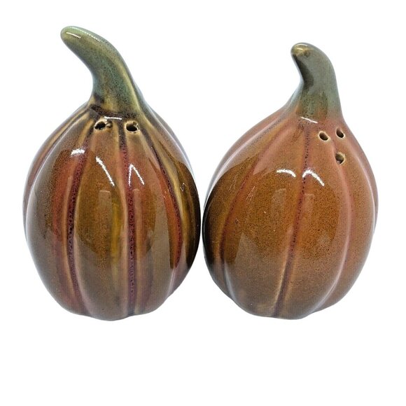 Vintage Ceramic Pumpkin Salt & Pepper Shakers for Fall Harvest Thanksgiving - Picture 1 of 10